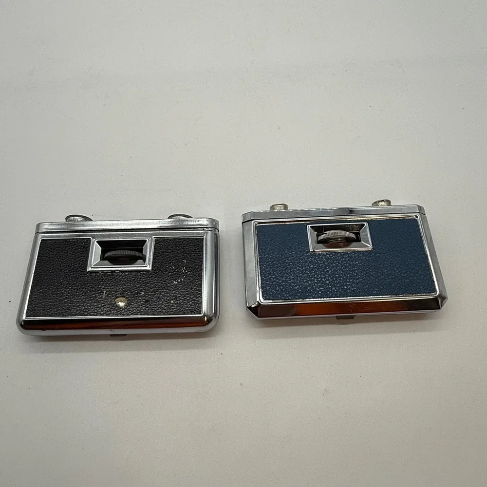Vintage Kron and Deville Folding Opera Glasses Set Blue and Black Chrome Binocs